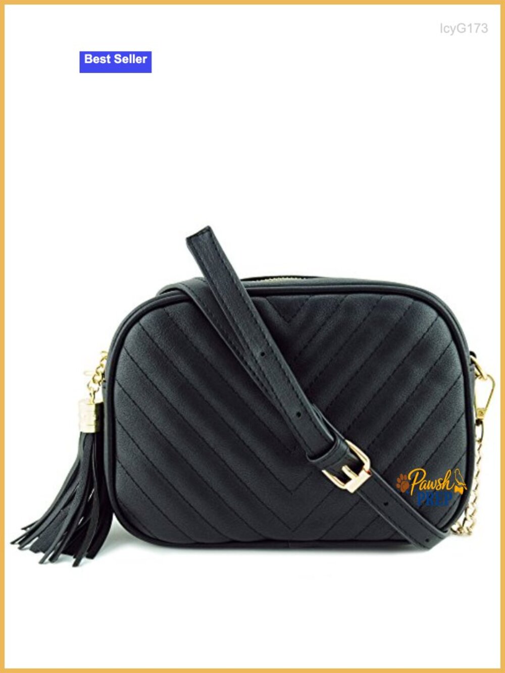 Vegan Faux Leather Crossbody Bag with Metal Chain Strap and Tassel Top Zipper